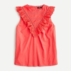 J Crew Eyelet Ruffle Front Top in Faded Poppy